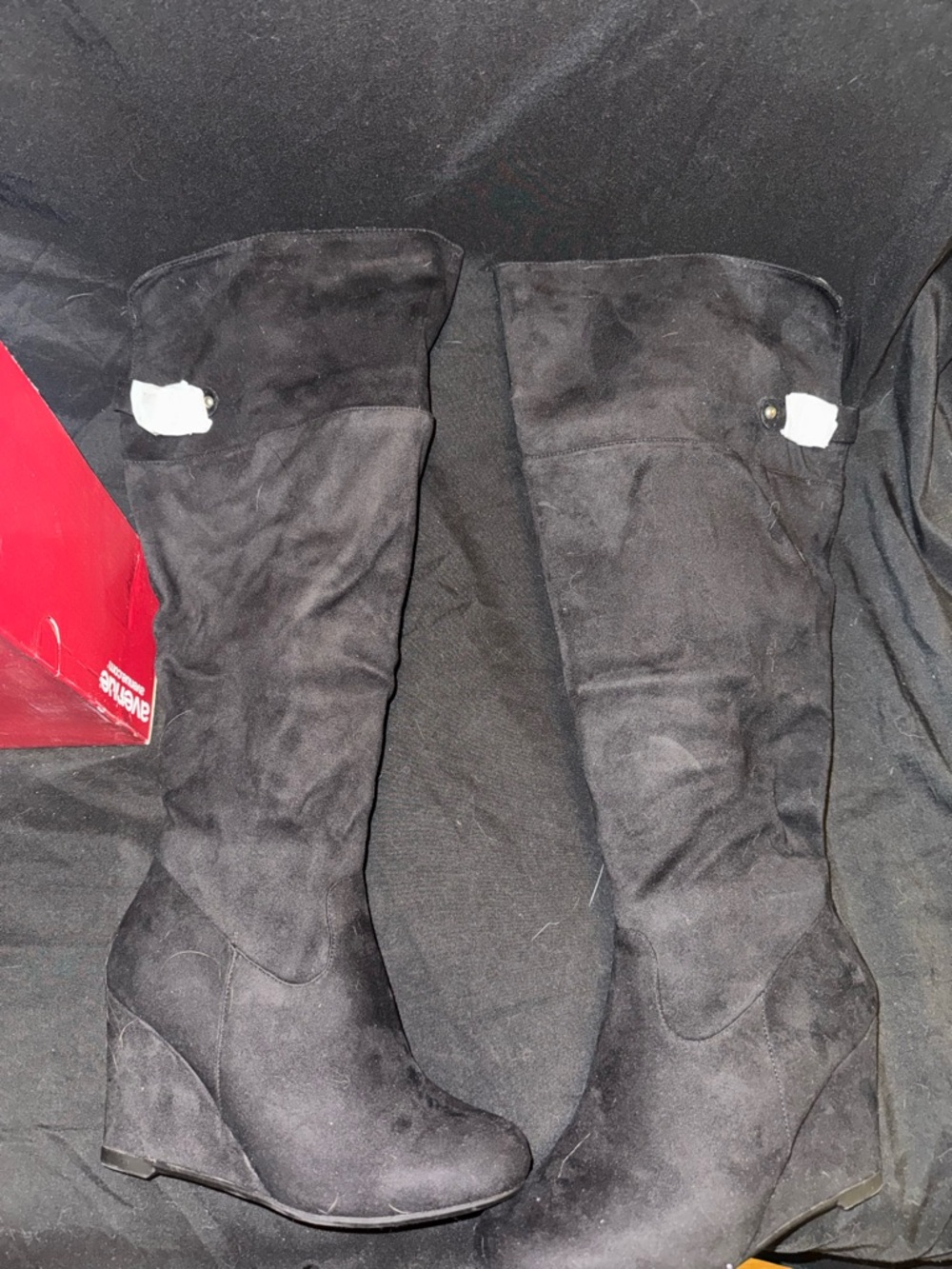 Avenue Black Suede-Look Wedge Knee Boots